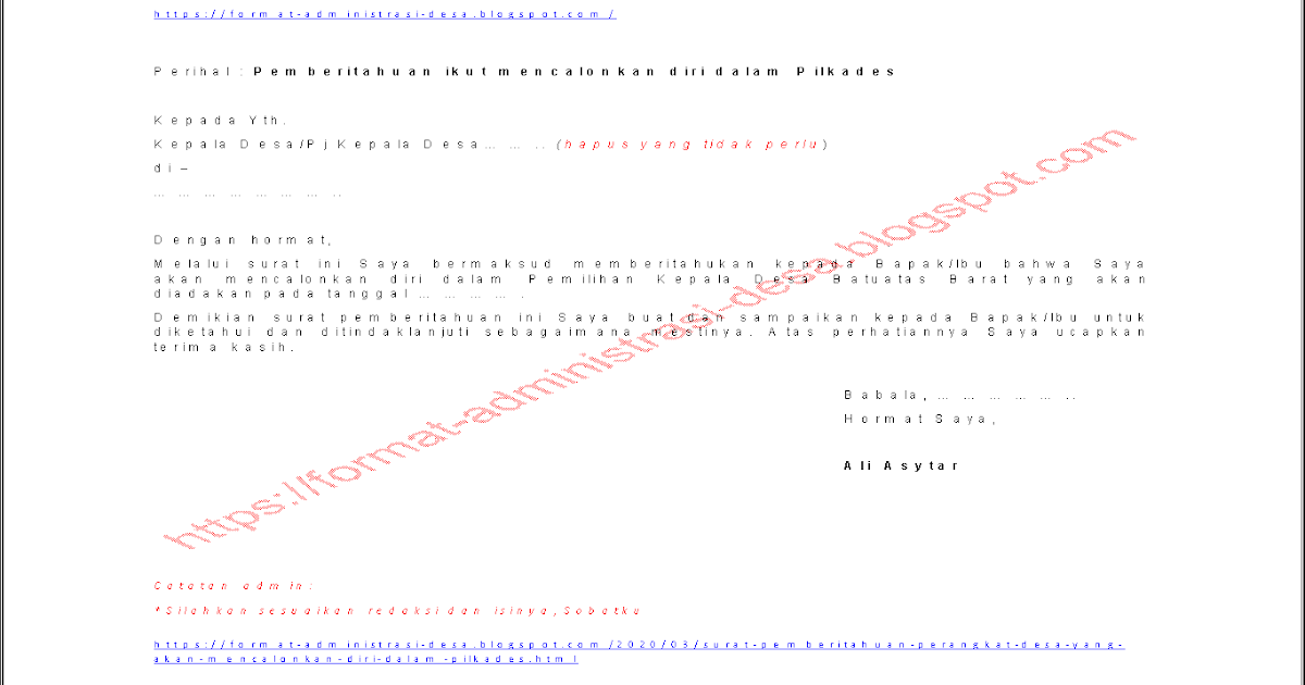 Contoh Surat Permohonan Izin Cuti Perangkat Desa Contoh Format Administrasi Desa