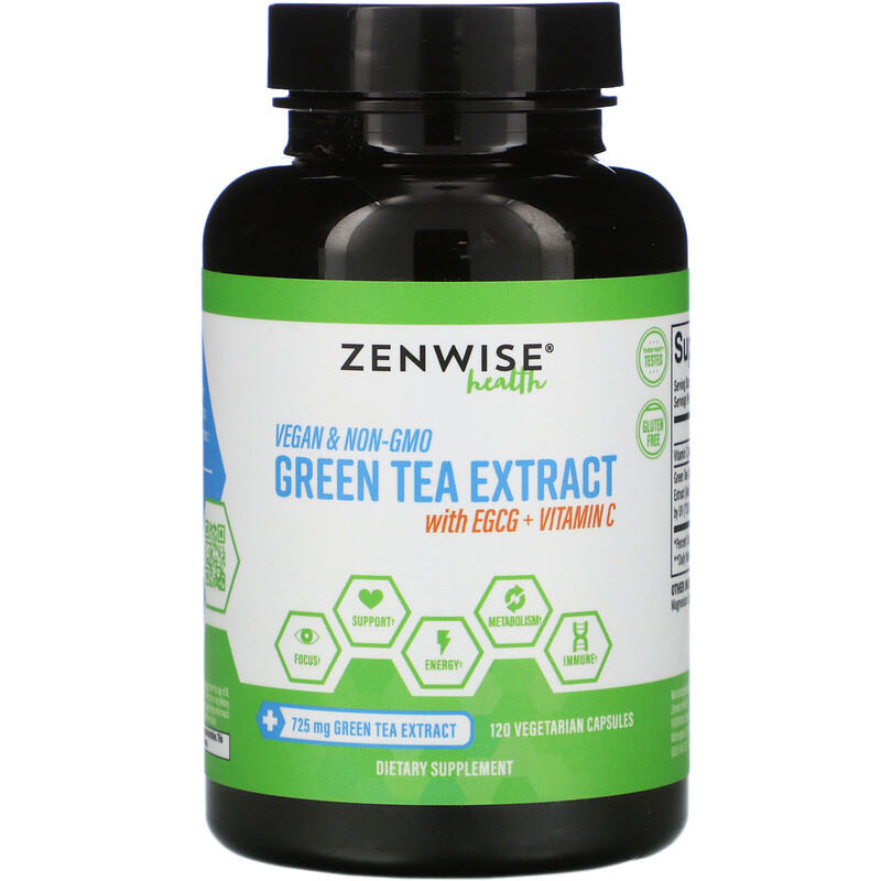Zenwise Health, Экстракт зеленого чая с EGCG и витамином C, 120 растительных капсул