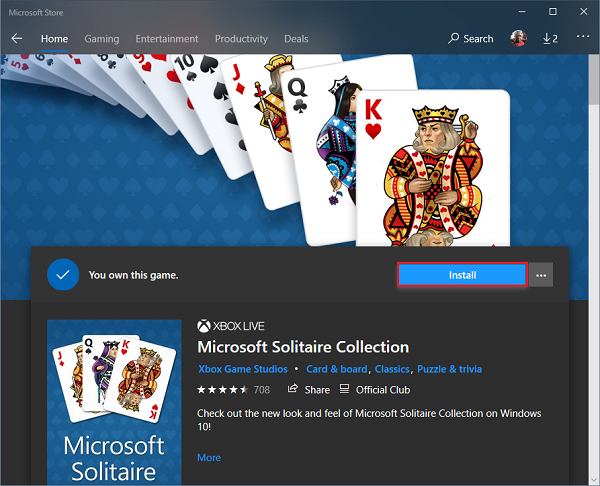 Microsoft Solitaire Collection이 열리지 않음