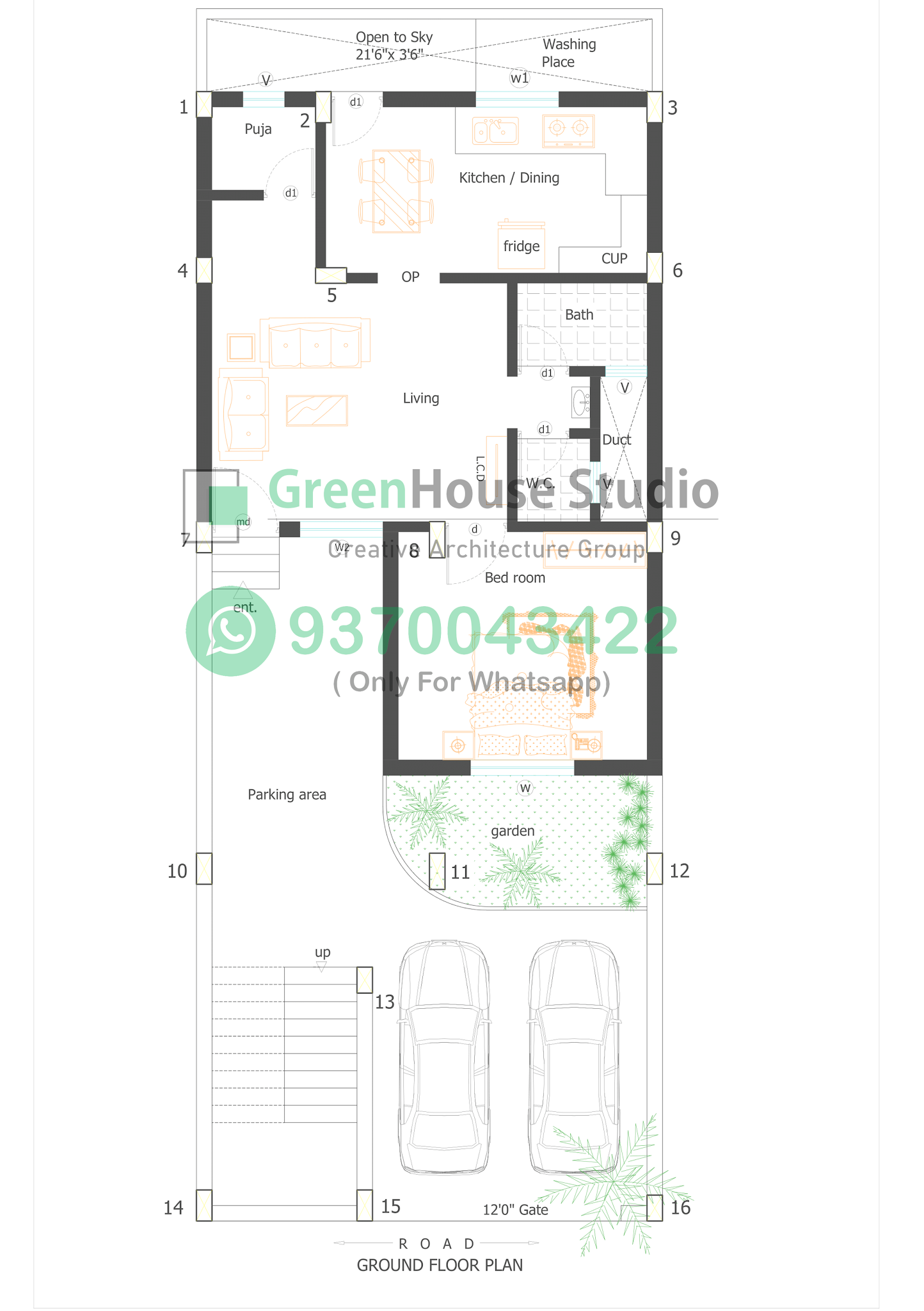 22' x 60' West Face ( Double floor) House Plan