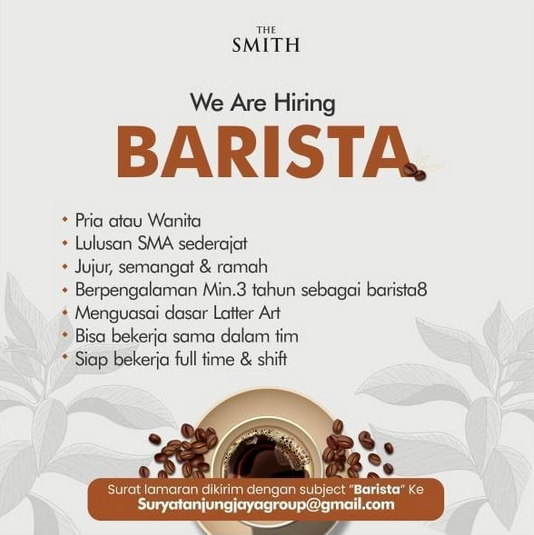 BARISTA BATAM - INFO LOWONGAN KERJA BATAM TERBARU 2021