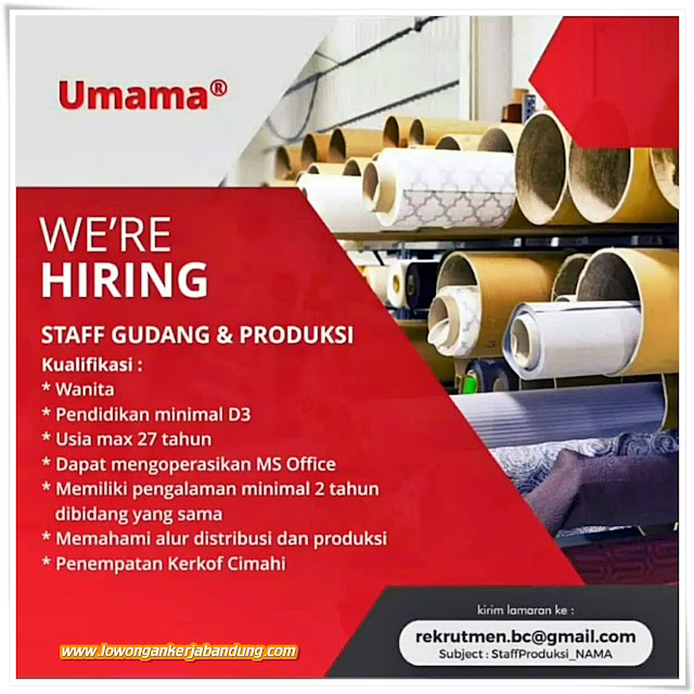 Loker Bandung Staff Gudang & Produksi Umama