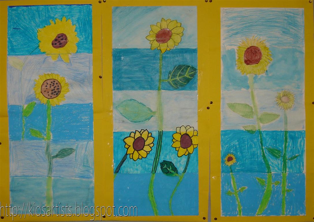 Kids Artists Sunflowers in five different materials