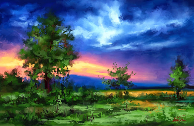 Summer storm digital landscape painting by Mikko Tyllinen