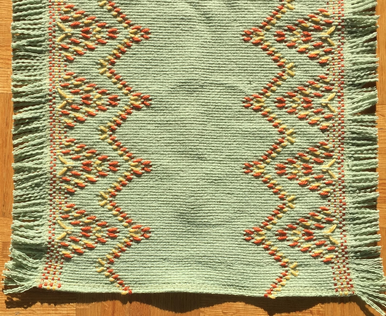 Swedish Weaving Club Swedish Weaving Table Runner on Sage Green