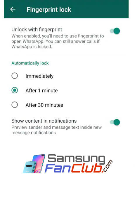 WhatsApp Fingerprint Lock App for Android Samsung Galaxy S10 & Note 10