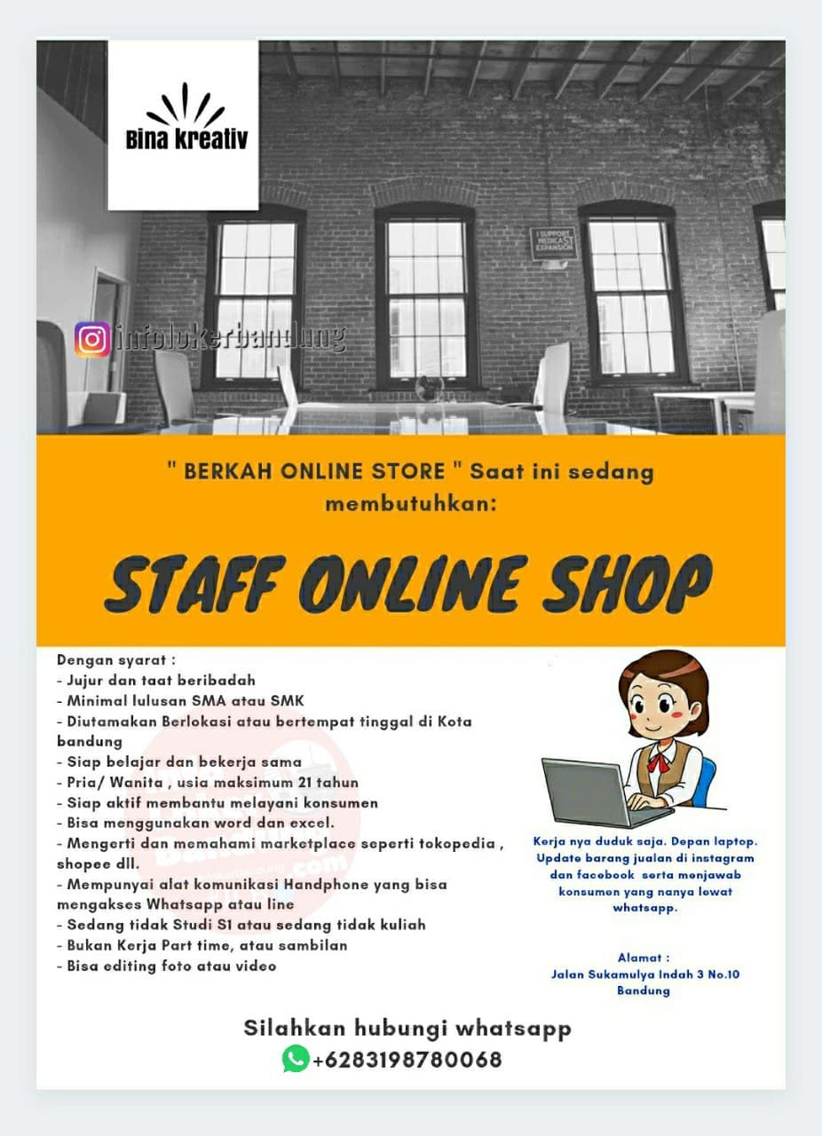 Lowongan Kerja Staff Online Shop Berkah Online Store Bandung April 2021