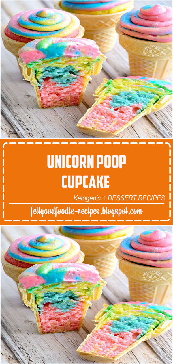 Unicorn Poop Cupcake Cones Recipe, a fun and perfect recipe on how to make cupcakes in a cone with rainbow batter and rainbow frosting that resemble "unicorn poop"