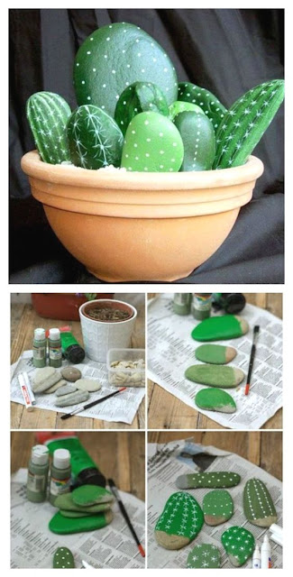 cómo hacer macetas con cactus a partir de piedras pintadas