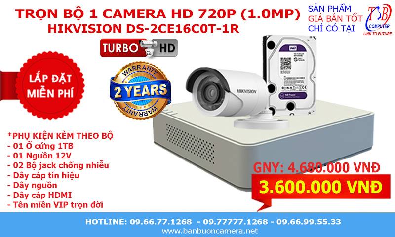 Trọn bộ camera HD720P HIKVISION DS-2CE16C0T-IR