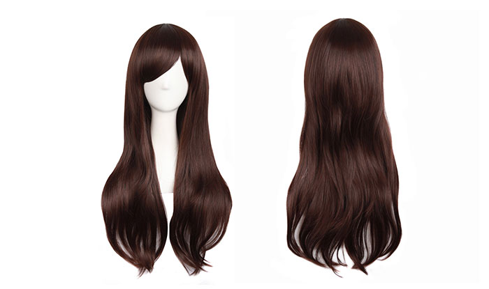 MapofBeauty 28"/70cm Women Side Bangs Long Curly Hair Cosplay Wig(Dark Brown)