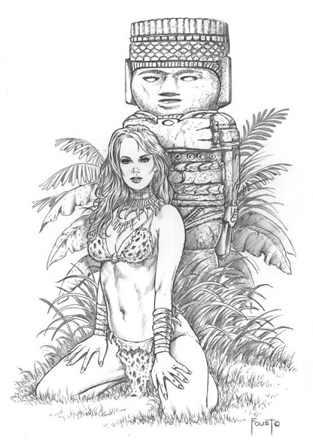 Pencil sketch of jungle girl by Mitch Foust