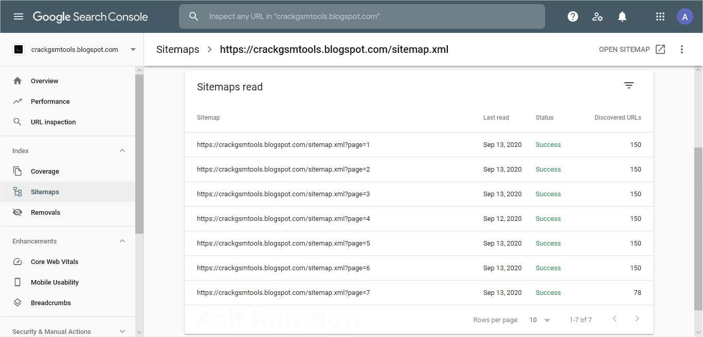 This image shows multiple sitemaps on Google Search Console.