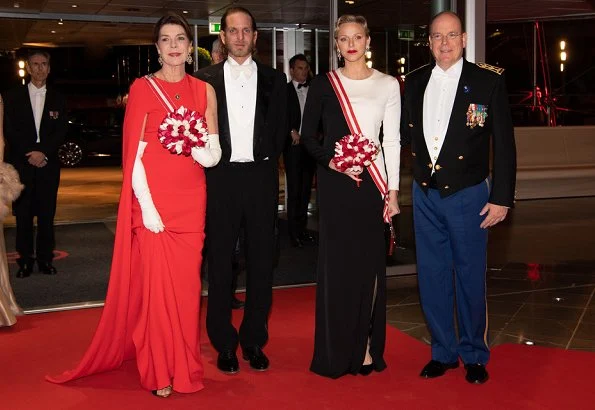 Princess Caroline wore Stella McCartney Cecilia cape gown. Princess Charlene Akris dress. Beatrice Borromeo wore Armani gown