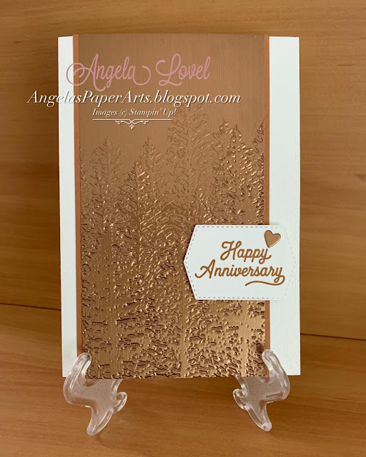 Angela's PaperArts, Stampin Up Evergreen Forest 3D embossing folder anniversary card