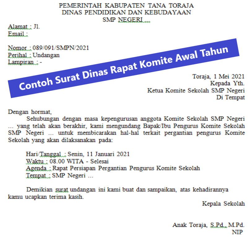 Contoh Surat Dinas Rapat Komite Awal Tahun