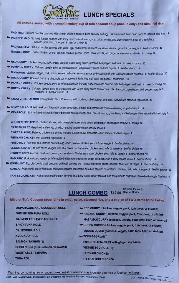 Newnan Restaurant Menus and Phone Numbers Garlic Thai Cuisine