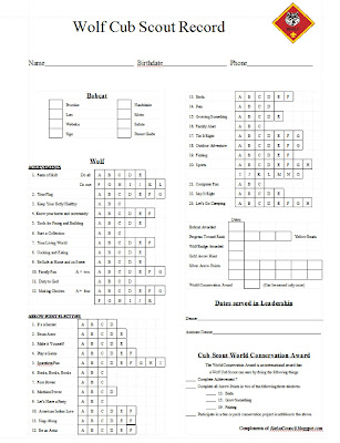 Cub Scout Wolf PRINTABLE Tracking Work Sheet #2
