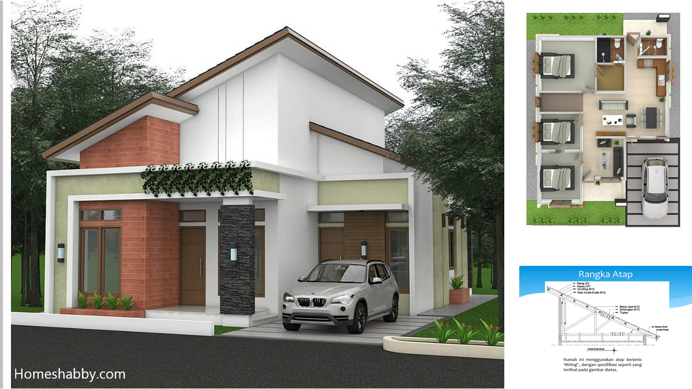 Desain Dan Denah Rumah Terbaru Dengan Konsep Atap Miring Satu Arah Ukuran Rumah 9 X 12 M Homeshabbycom Design Home Plans