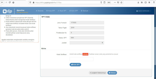 11. Meminta kode verifikasi lapor SPT Online