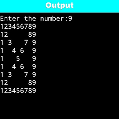 C program to print hollow square number pattern with diagonals