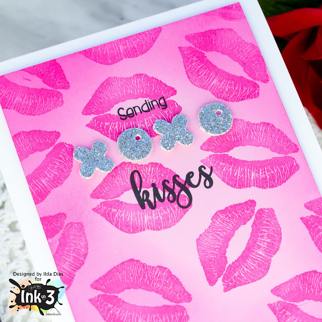 XOXO, Monochromatic, Valentine's Day Cards, Ink On 3, Lips Background, Hugs and Kisses, Card Making, Stamping, Die Cutting, handmade card, ilovedoingallthingscrafty, Stamps, how to, Atelier Inks,