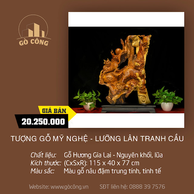 Tượng gỗ mỹ nghệ - Lưỡng lân tranh cầu