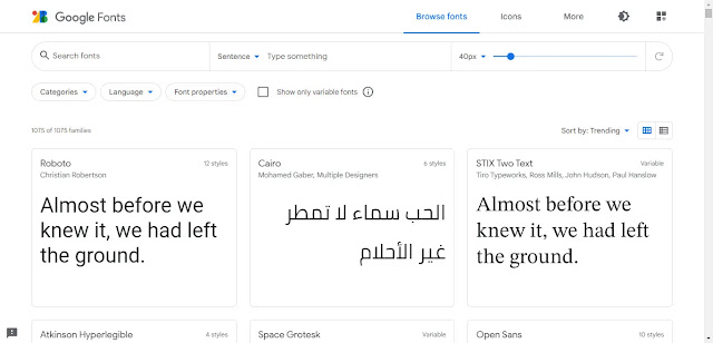 موقع Google Fonts