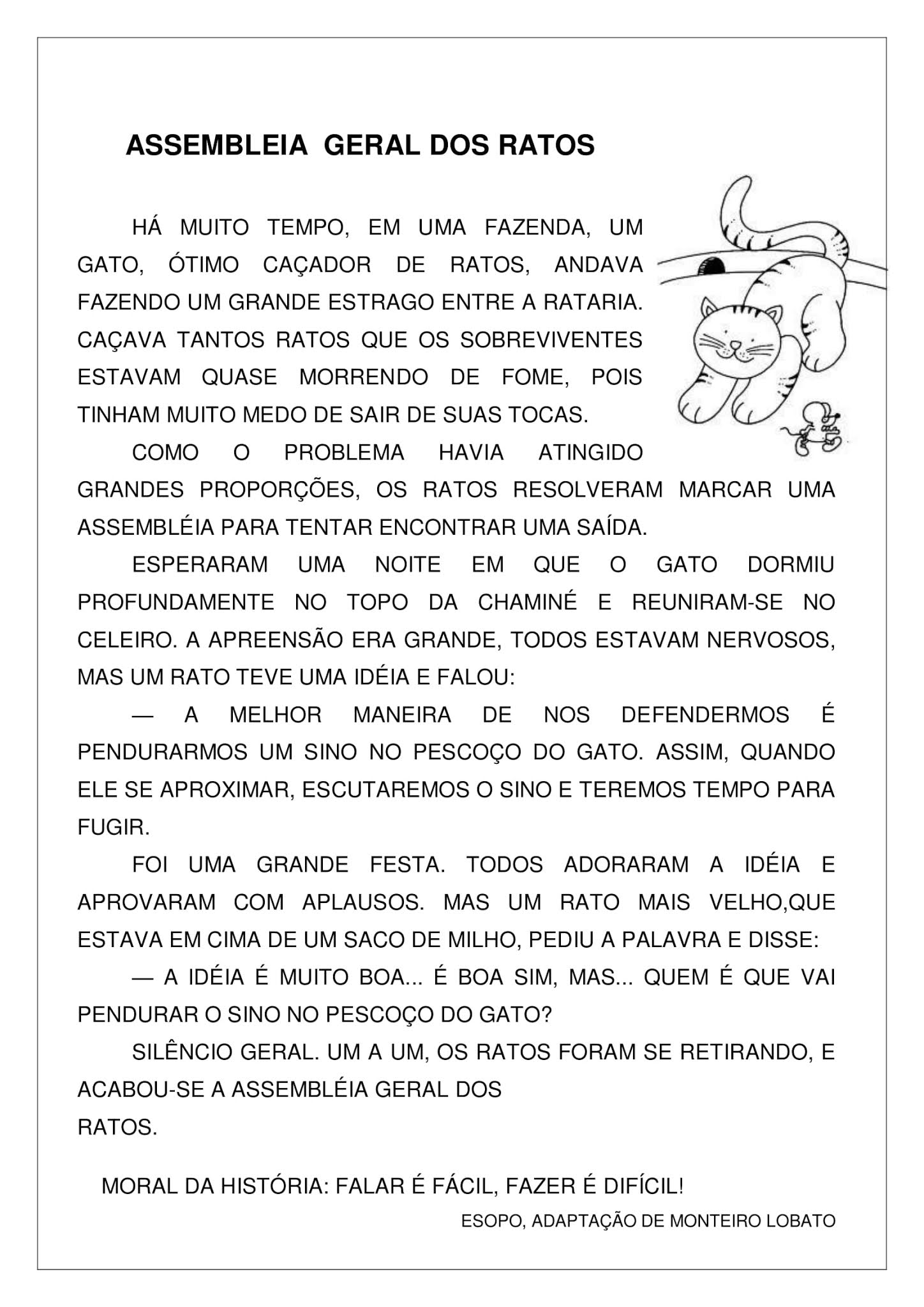 A Assembleia Dos Ratos Monteiro Lobato EDUCA A Assembleia Dos Ratos Monteiro Lobato EDUCA
