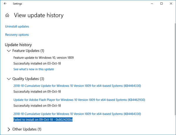 安装 Windows 更新失败，错误代码 0x8024200D