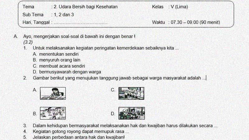 Soal Dan Jawaban Penilaian Akhir Semester 1 Kelas 5 Tema 2 Sekolahdasar Net
