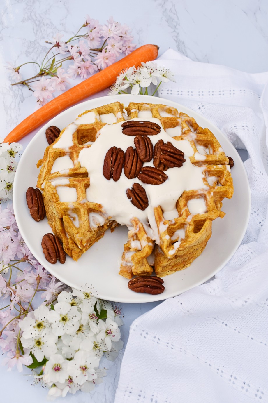 Carrot Cake Waffles with Cream Cheese Frosting