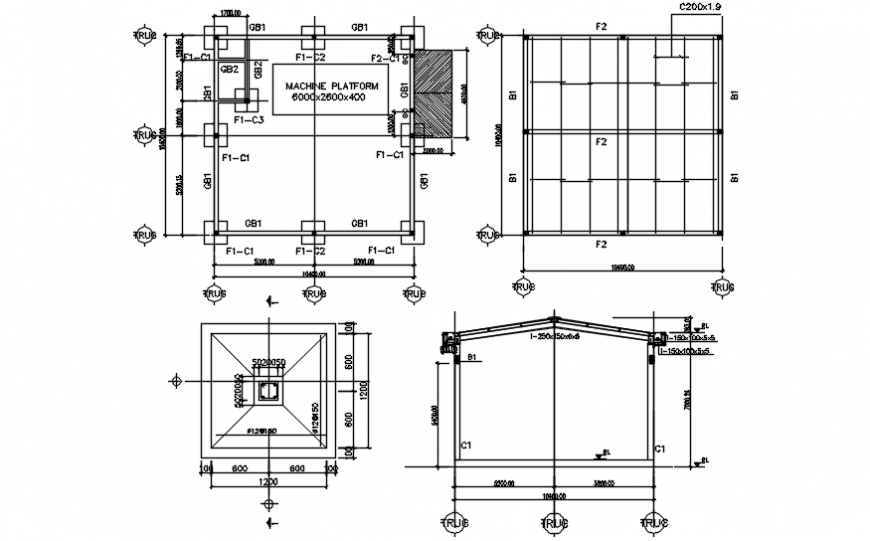 Steel Structure Frame Plan And Elevation With Footing In Autocad,How To Draw Paper Plane Step By Step