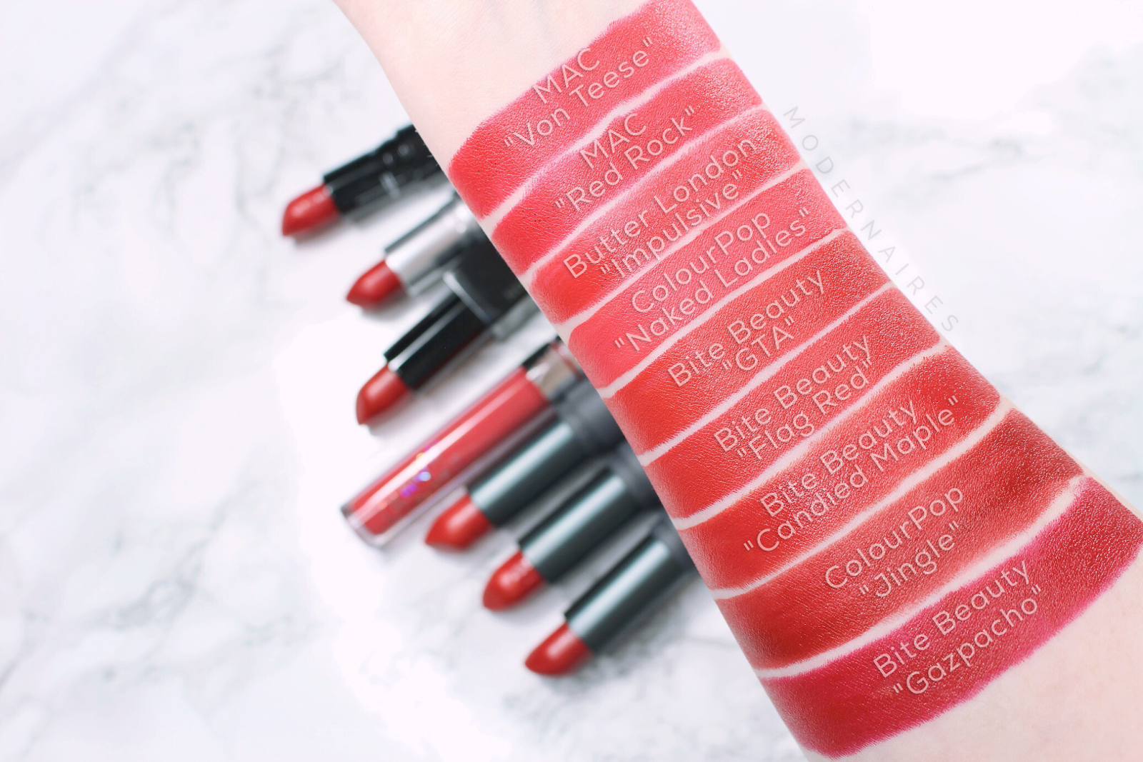 Swatches BITE Beauty Amuse Bouche Lipstick in Flag Red (Canada Day