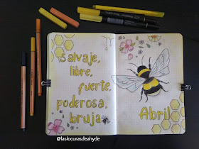 Bullet Journal portada Abril 2020 tematica abejorro en colores amarillos