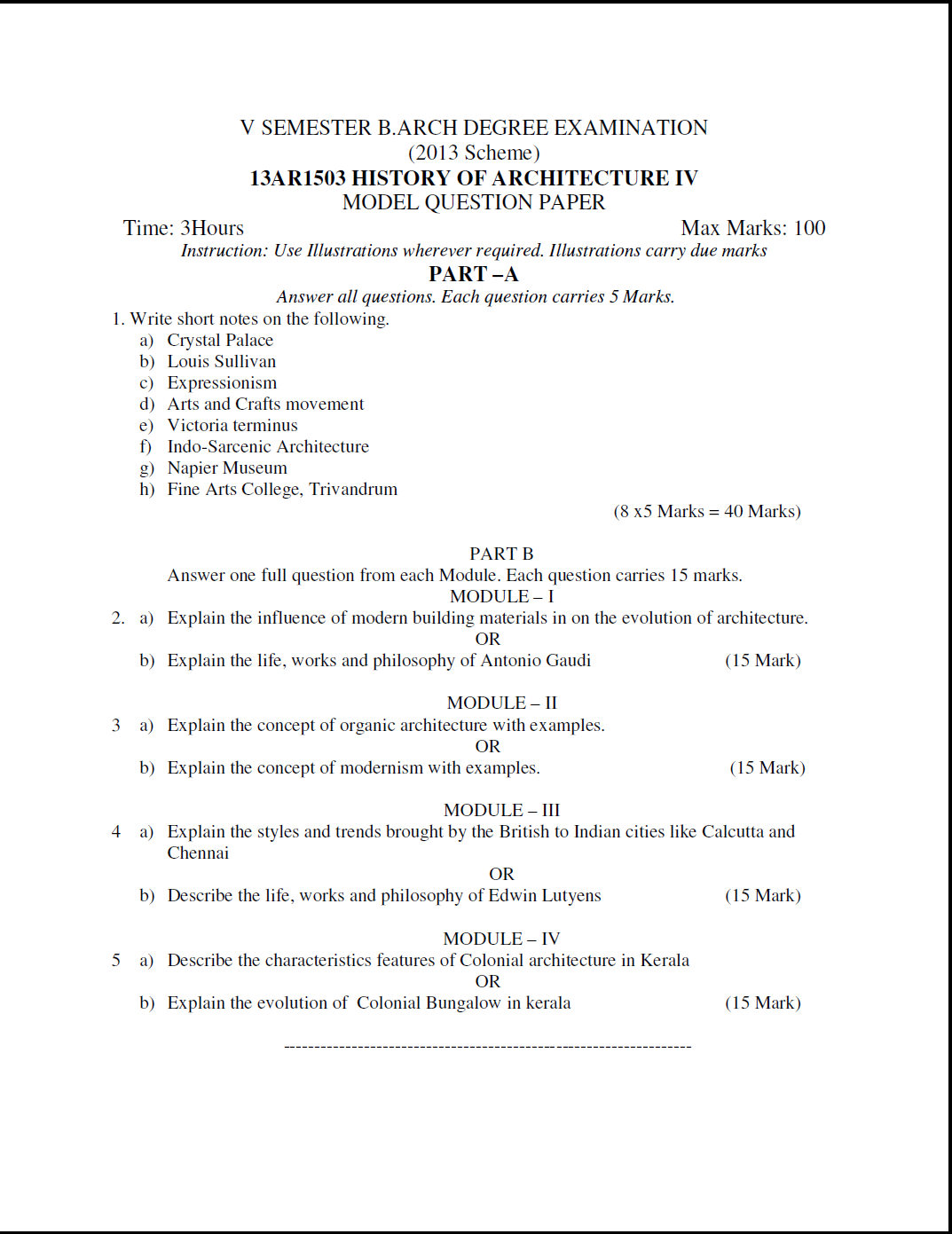 Kerala University B.ARCH History Of Architecture IV 2016 Question Paper