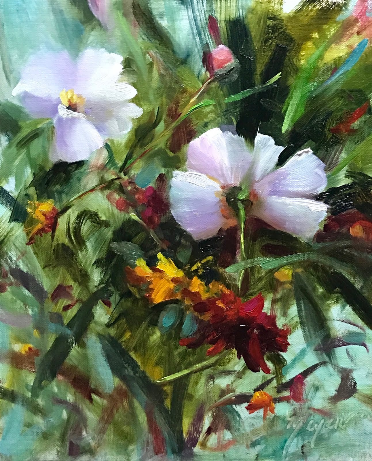 Pat Meyer daily painter Spring Flowers by artist Pat Meyer