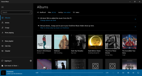 VLC pour Windows Store vs application Groove Music