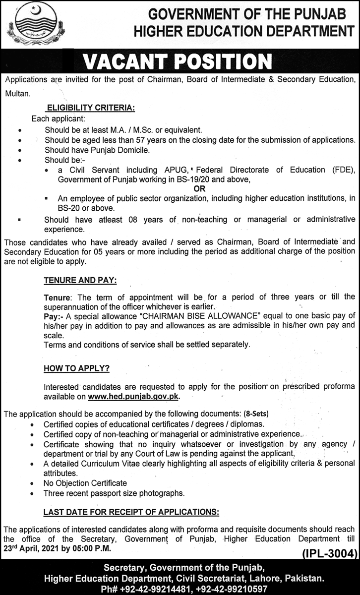 Latest Jobs 2021 in Punjab Higher Education Department Latest Jobs 2021 in Punjab Higher Education Department
