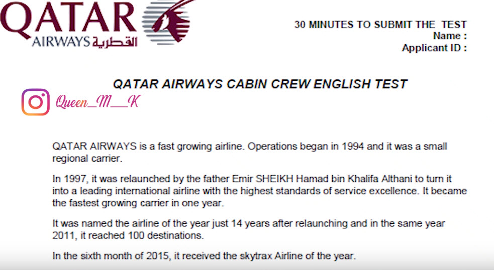 Journey Through Life Qatar Airways cabin crew English test