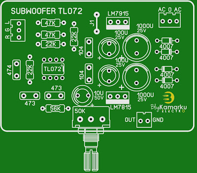 layout pcb subwoofer Menggunakan IC TL 072