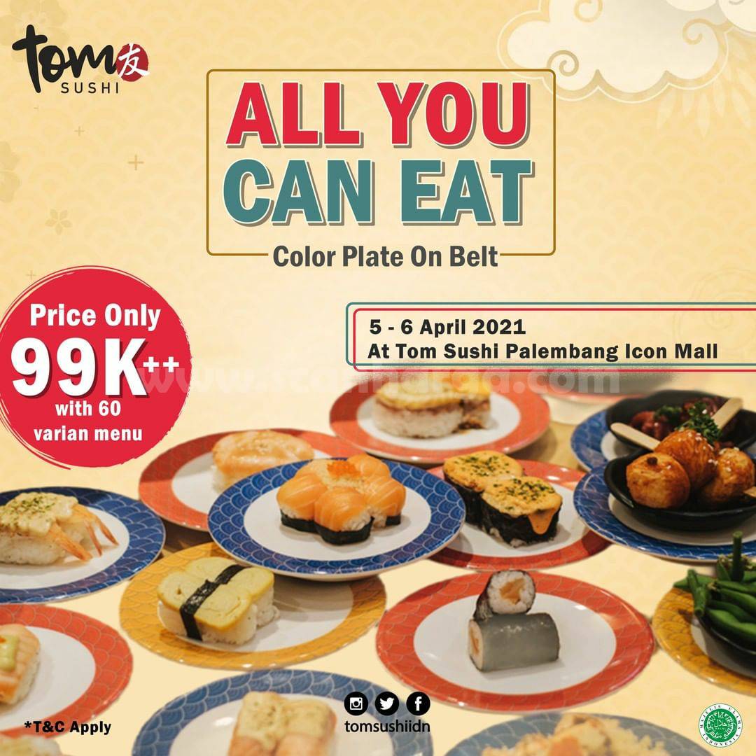 Tom Sushi Palembang Icon Mall Promo All You Can Eat harga hanya Rp 99K scanharga