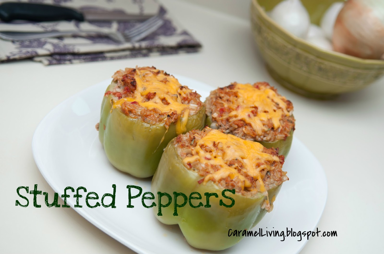 Caramel Living Stuffed Peppers w/ground chicken