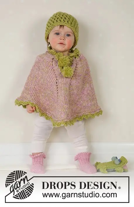 hilo envase Convocar PONCHO DE NIÑA Little Sprout tejido a crochet y dos agujas