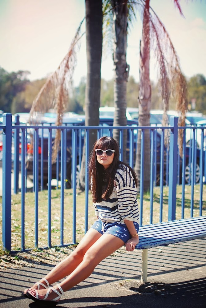 Chicnova Stripe Sweater Loose fit Drawstring shorts Fashion Blogger