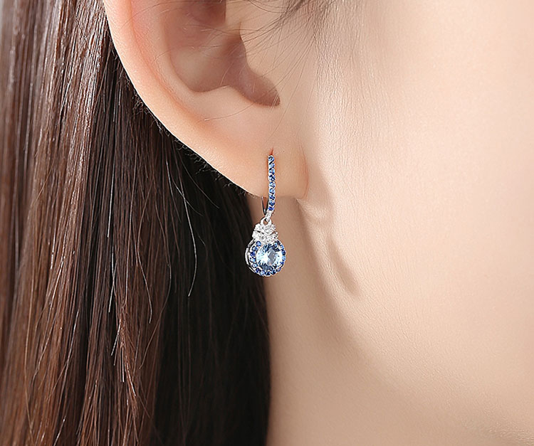 華麗風貴族藍人造石 925純銀耳環