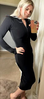 femme luxe Black Slinky Zip Up Long Sleeve Bodycon Midi Dress - Campbell
