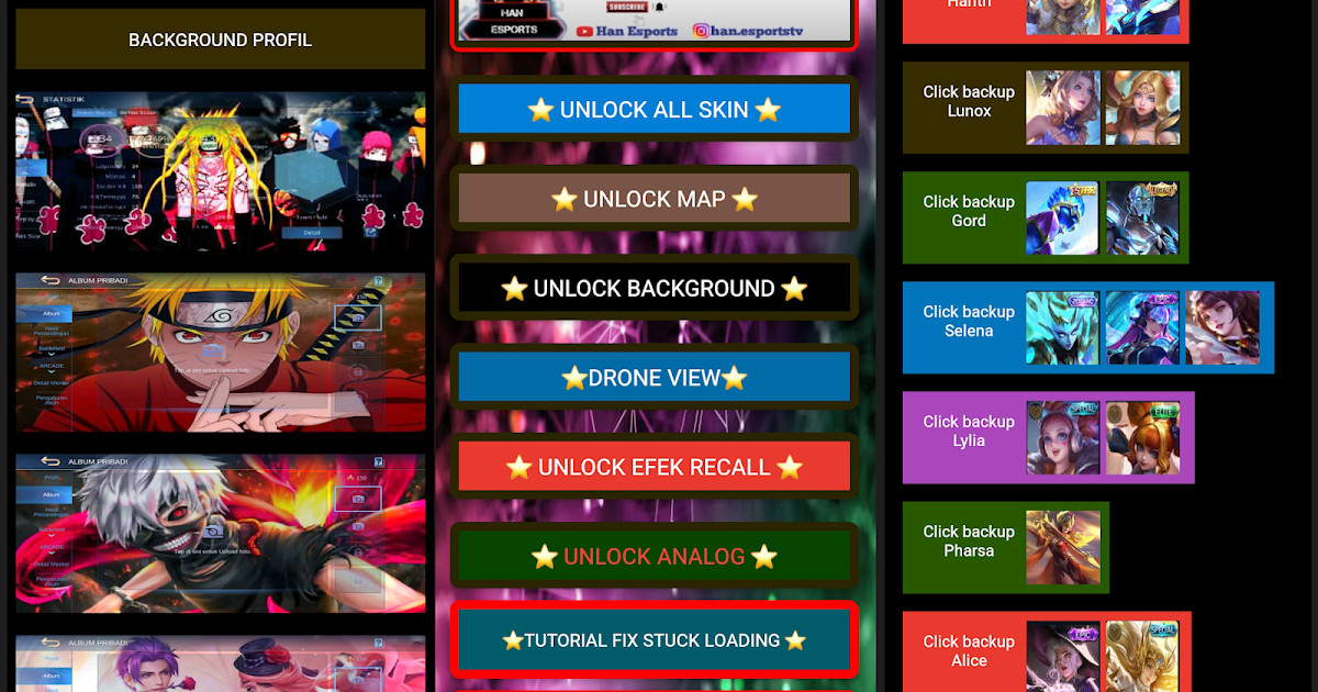 MLBB Han Injector Unlock All Skins & Drone View Patch Valentina