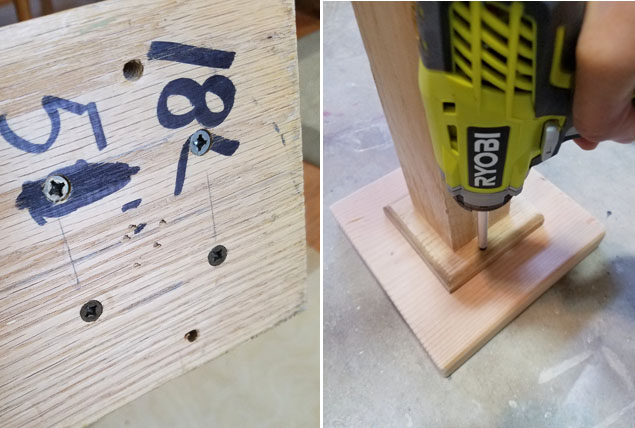 Ryobi drill securing screws onto wood.