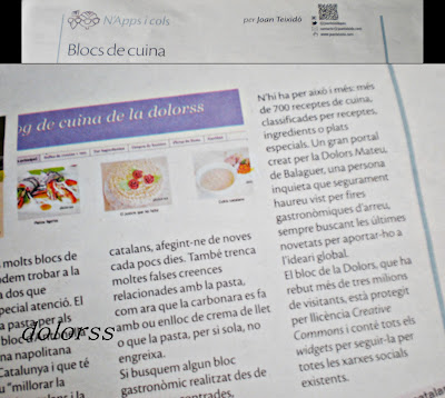  "Blog de cuina" en el Suplemento dominical de “El Segre” 